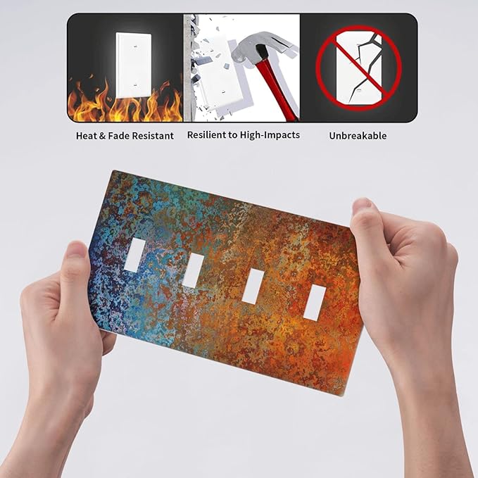 Decorative Switch Plate Covers Vintage Copper Rust 4 Gang Device Light Switch Cover Red Celestial Blue Flatprint Quad Toggle Wall Plate Electrical Faceplate for Kitchen Bathroom Bedroom Home