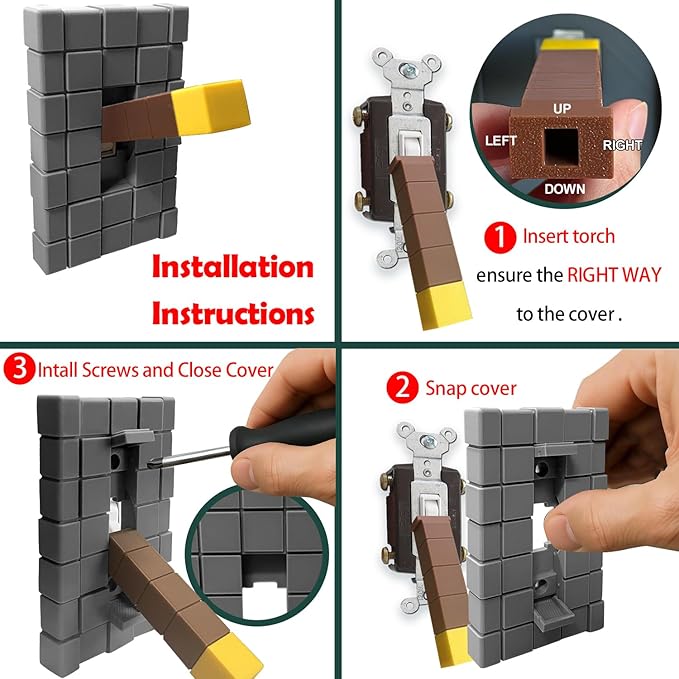 Game Room Light Switch Cover, 1 Toggles Blocks Light Switch Cover, My World Room Decor, 1 Gangs Standard Size for Fans Kids Bedroom Decoration, Yellow stick level