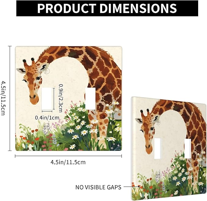 Giraffe Double Toggle Wall Plate Decorative 2 Gang Light Switch Covers Electrical Switchplate Home Decorate Faceplat for Bathroom Bedroom Kitchen Room 4.5 x 4.5 Inch