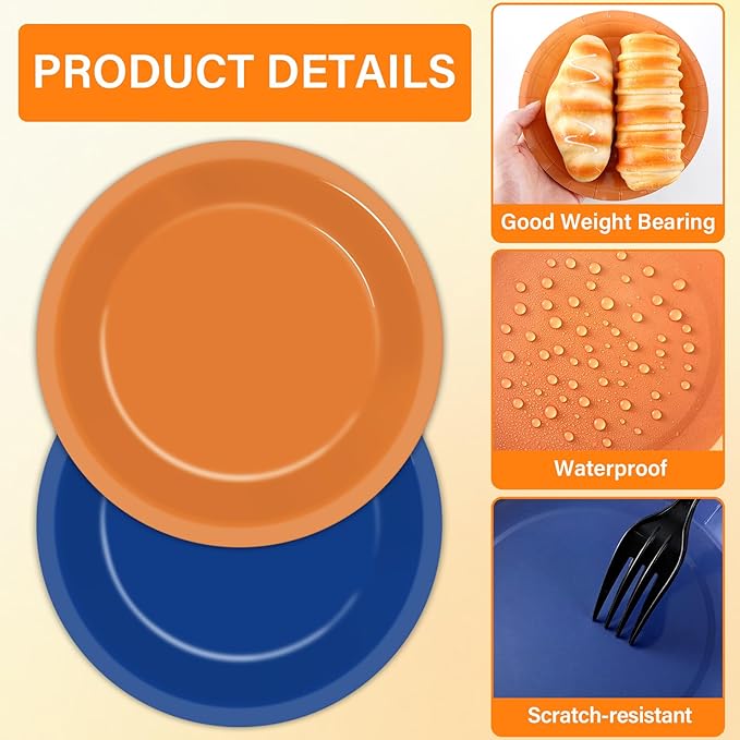 48Pcs Orange and Blue Paper Plates and Napkins Blue and Orange Party Decorations Dart War Birthday Party Supplies Colorful Disposable Tableware for Baby Shower Birthday Boys Girls Graduation Serves 24