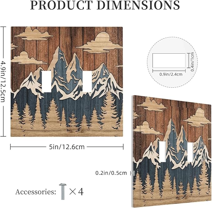 Blue Mountain Range Forest Nature Wilderness Wood Texture Decorative Switch Plates 2 Gang Double Toggle Outlet Light Switch Cover Wall Plate Electrical Faceplate for Farmhouse Home Decor