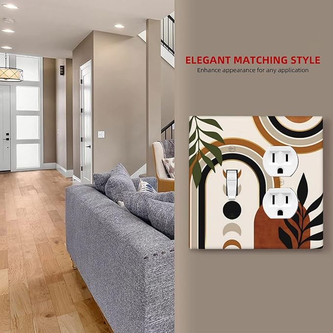 Boho Mid Century Arch Plant Leaves Sun Moon Wallplates 1 Toggle 1 Duplex Switch Plate Electrical GFCI Faceplate Decorative Light Switch Covers for Bedroom Living Room Decor