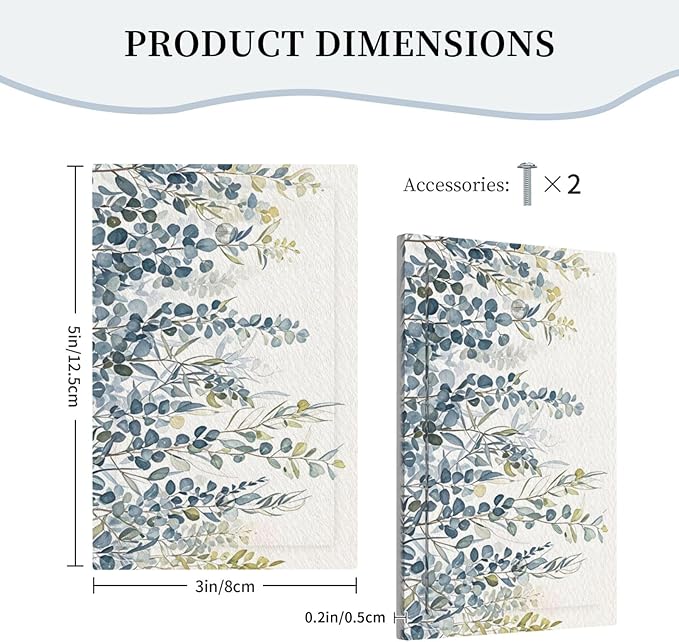 Decorative Blank Wall Plate with Green & Blue Watercolor Eucalyptus Botanical Foliage Design Single Gang No Device Outlet Covers 1 Gang Light Switch Covers for Contemporary Living Room Decor