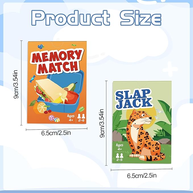 Card Games,Fun Card Game for Kids Ages 4-8,Classic Interactive Games for Kids Toddlers and Adults,Perfect for Stocking Stuffers Gifts,Family Game Night Travel and Party Games(Slap Jack&Memory Match)