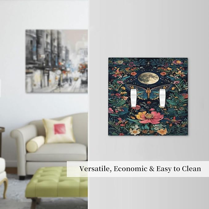 Decorative Switch Plate Covers Bohemian Moon Butterfly Floral 2 Gang Double Toggle Light Switch Cover Plate Electrical Wall Plate Outlet Cover Outlet Light Switch Cover for Bedroom Cabin Decor