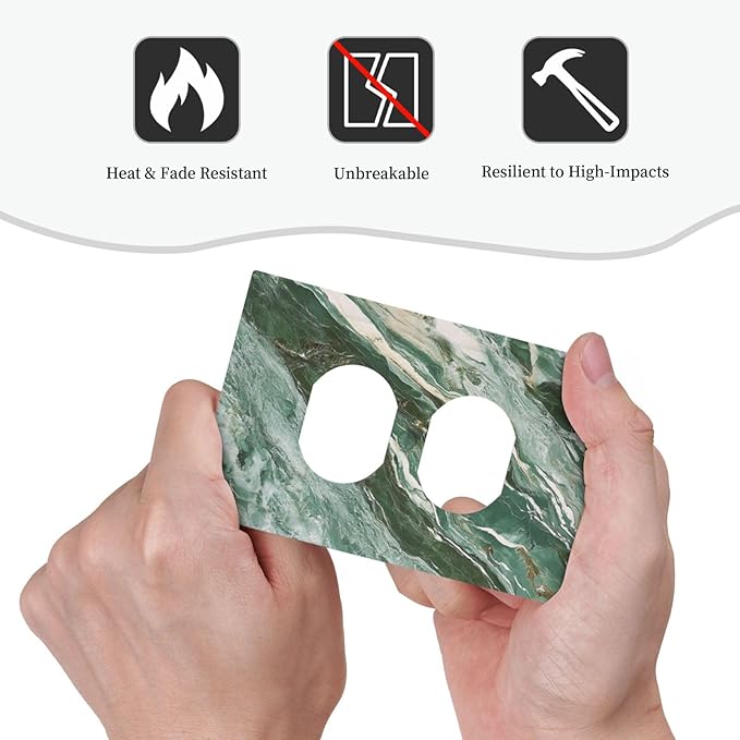 Decorative Outlet Covers with Modern Luxury Green Marble Texture Design 1 Gang Duplex Light Switch Cover Plate Unique Wall Plates Switchplate Cover for Kitchen Bathroom Decor
