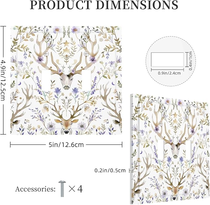 Decorative Switch Plates Gothic Retro Floral Damask Elk Wild Flower 2 Gang Double Toggle Outlet Light Switch Cover Wall Plate Electrical Faceplate For Bed Room Living Room Decor