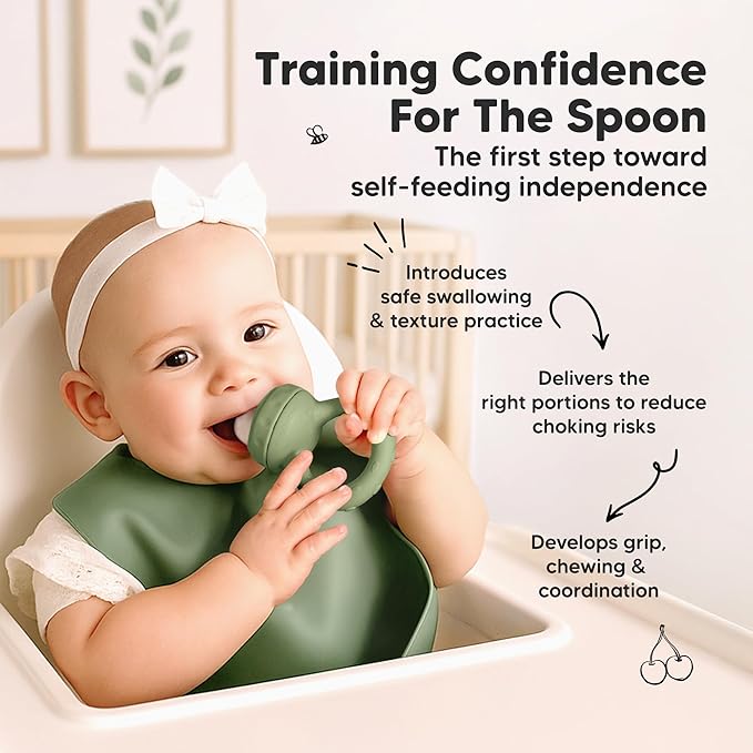 KeaBabies Baby Fruit Feeder 2pk - Silicone Baby Food Feeder for Babies 6-12 Months, Breast Milk Popsicle Teether, Weaning, Pacifier, Freeze Frozen Solid Food, Infant Feeding Essential (Soft Fern)