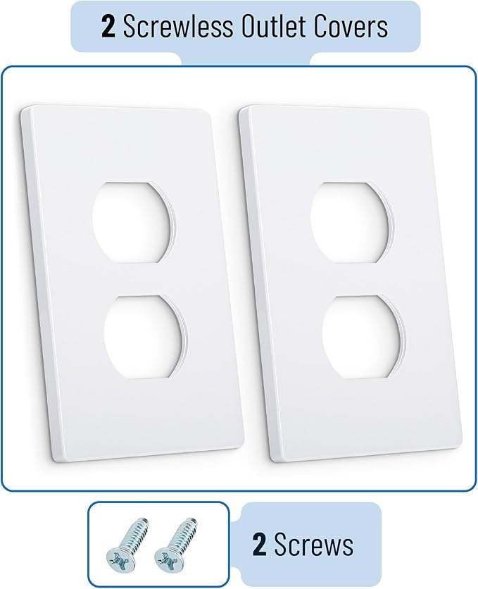 Bates- Screwless Duplex Wall Plates, 2 Pack, White, Screwless Wall Plate Cover