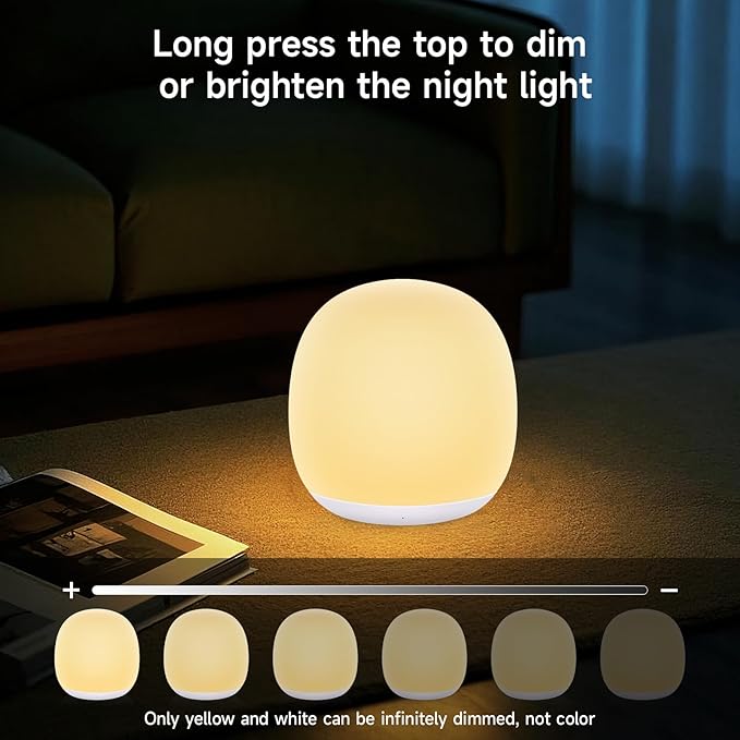 Tyute Night Light for Kids, Baby Egg Night Light with 7 Colors Changing Mode & Stepless Dimming, Soft Silicone Touch Nursery Night Lamp BPA Free, 1 Hour Timer, Rechargeable for Breastfeeding