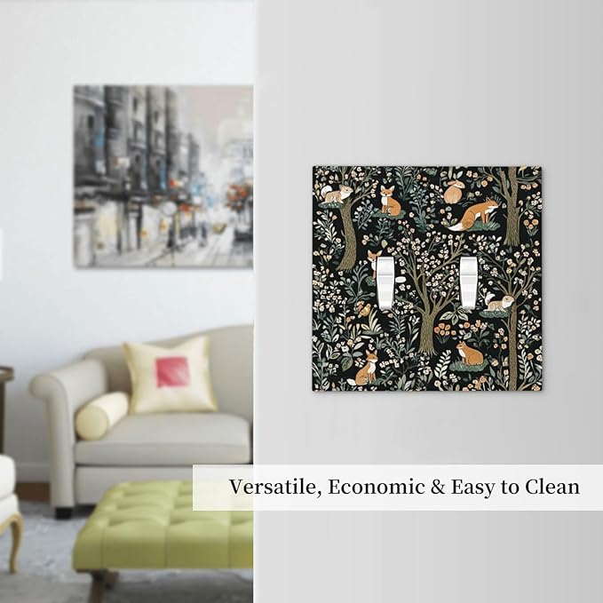 Decorative Switch Plates Fairy Forest Animals Fox Squirrel Flower 2 Gang Double Toggle Outlet Light Switch Cover Wall Plate Electrical Faceplate For Bed Room Farmhouse Decor