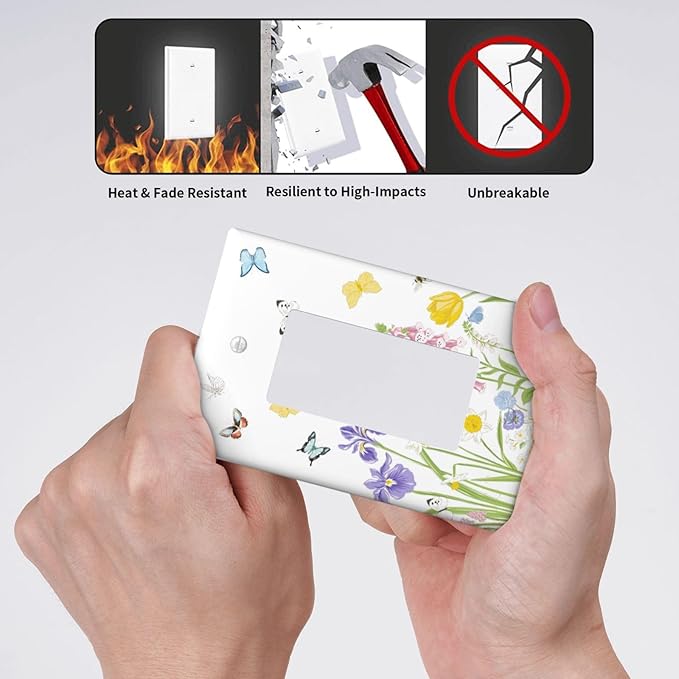 Flower Butterfly Single Gang Rocker Light Switch Cover Plates Decorative Outlet Covers, 1 Gang Rocker Wall Plate