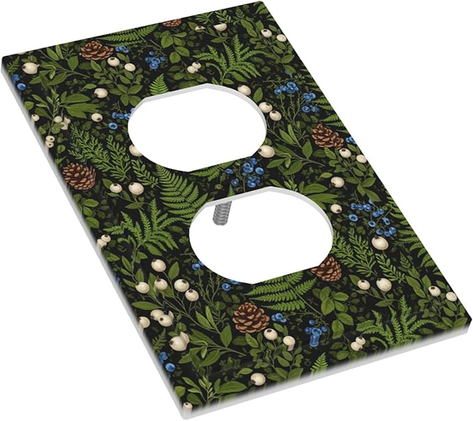 Mystical Forest Floor Duplex Wall Plate - 1-Gang Standard US Size Dark Botanical Fern & Berry Outlet Covers, Cottagecore Woodland for Farmhouse Home Decor