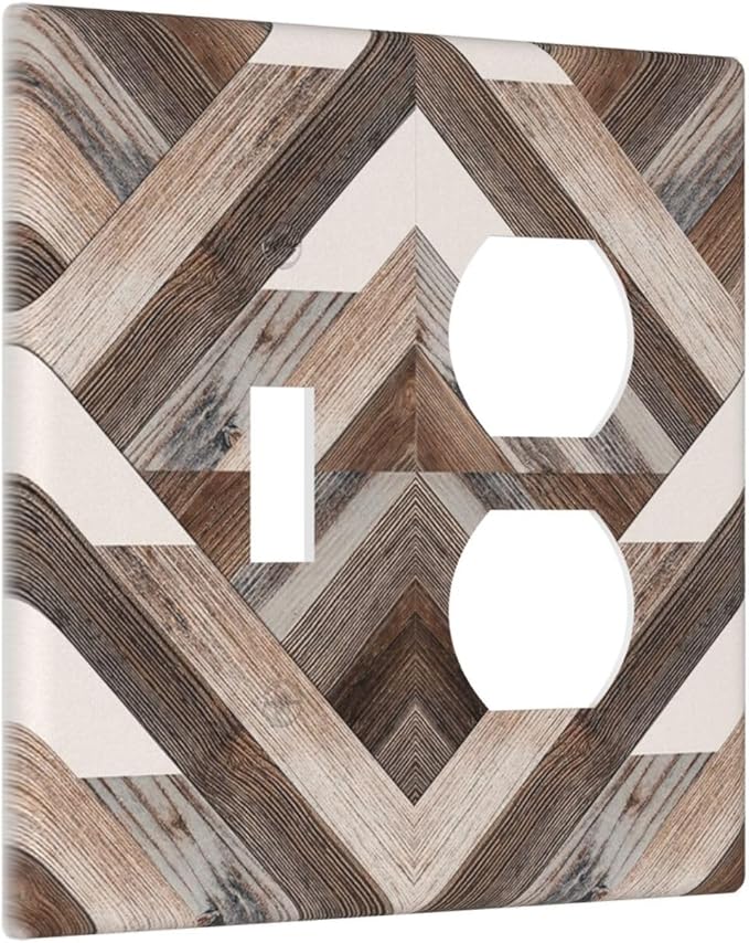 Polygon Collage Abstract Shapes Rustic Wood Panel Print Wallplates 1 Toggle 1 Duplex Switch Plate Electrical GFCI Faceplate Decorative Light Switch Covers for Farmhouse Bedroom Decor