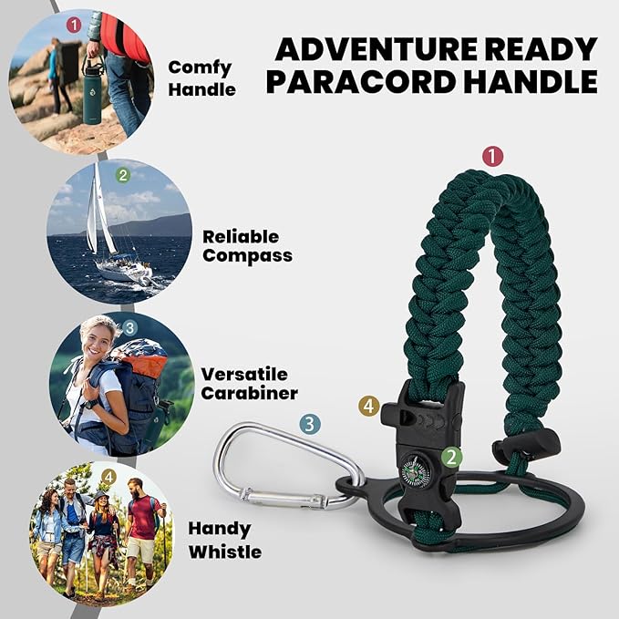 RAYMYLO Insulated Water Bottle 40 oz, Triple Wall Vacuum Stainless Steel (Cold for 36Hrs, Hot for 18Hrs), Leak Proof & Non-BPA, Modern Water Flask Jug with Paracord Handle & Straw Spout Lids