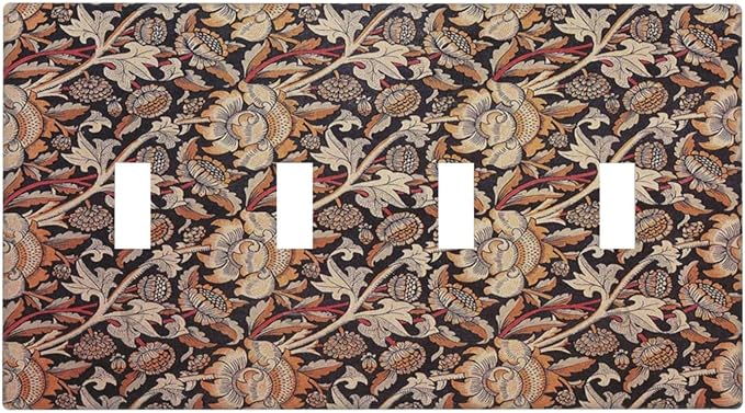Light Switch Covers Vintage William Morris Floral Plants Quad Toggle 4 Gang Wall Plate Electrical Faceplate Decorative Switch Plates for Bedroom living Room Decor