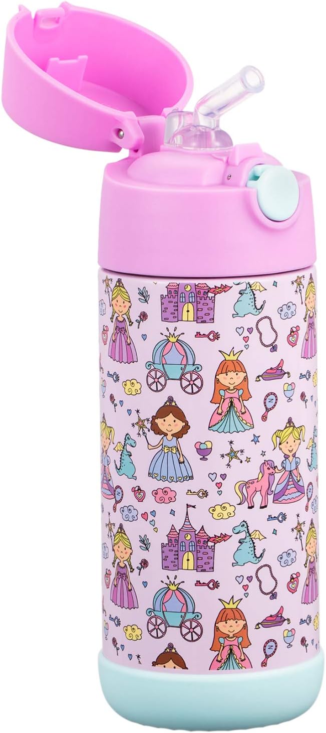 Snug Insulated Kids Water Bottle with Straw & Spout – Double-Wall Stainless Steel, Leakproof, Easy-Flip Lid – For School, Travel, Toddlers & Big Kids - Princess, 12oz
