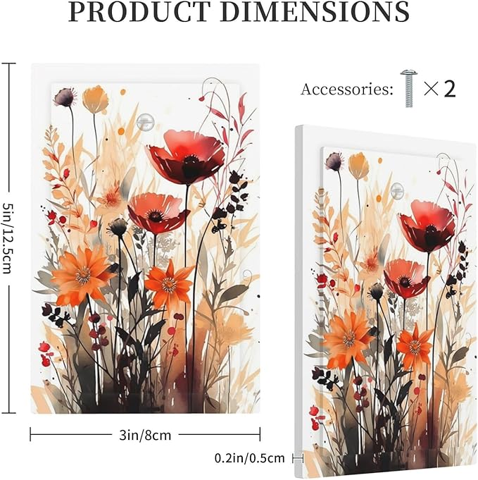 Light Switch Cover Plate Country Watercolor Flowers Art Wildflower 1 Gang No Device Blank Electrical Wall Plates Faceplate Decorative Switch Plate for Bedroom Cabin Decor