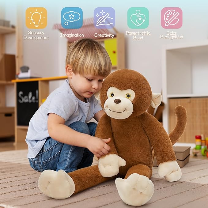 Tezituor 3.2lb Monkey Stuffed Animal Plush Toy, 39.5in Giant Long-Legged Monkey Plushies, Huggable Pillow Birthday Gifts Home Decor for Kids & Adults
