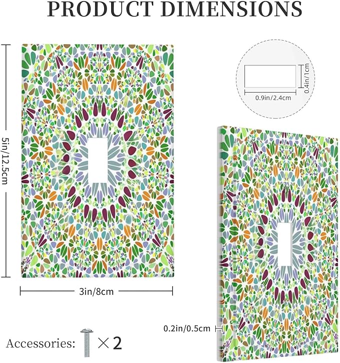 Mandala Flower Abstract Round Mosaic Floral Decorative Light Switch Cover 1 Gang Single Toggle Device Electrical Faceplate Switchplates Decorator Outlet Wall Plate for Bedroom Living Room Decor