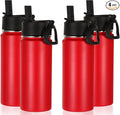 Volhoply 16 OZ Kids Water Bottle Bulk 4 Pack,Insulated Sports Bottles with Straw Lid,Stainless Steel Bottle with Handle Keep Cold & Hot,Double Wall Vacuum Tumbler Cups for School,Girls(Red, 4)