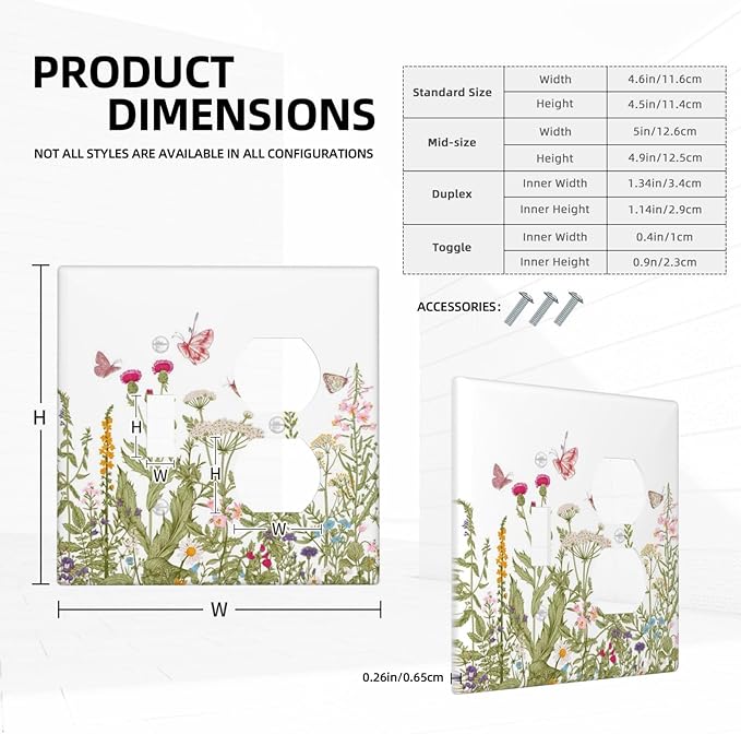 Colorful Butterfly Floral Plants Flower Vine Wallplates 1 Toggle 1 Duplex Switch Plate Electrical GFCI Faceplate Decorative Light Switch Covers for Bed Room Living Room Decor