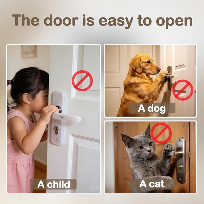 Childproof Door Lever Lock(4 Pack) Door Locks for Kids Safety,Preventing Babies From Opening Doors,Child Proof Door Lock with 3M Adhesive,Easy Install & Remove,Durable ABS,White
