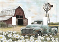 Retro Trucks Old Barn Windmill Teal Car Rustic Decorative Switch Plates 3 Gang Wall Plate Triple Toggle Light Switch Cover Faceplate Electrical Wall Panels for Farmhouse Home Decor