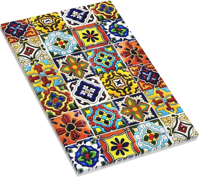 Kitchen Mosaic Moroccan Mexican Mexico Boho Talavera Floral Ceramic Tile Stone Bricks 1-Gang No Device Blank Wallplate Jumbo Size Unused Outlet and Light Switch Cover Decorative Plug Face Plate Cover