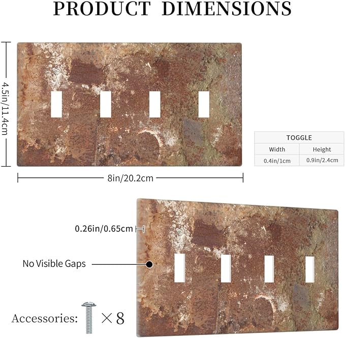 Light Switch Covers Shabby Old Aged Rusty Antique Brass Metal Quad Toggle Electrical Faceplate 4 Gang Wall Plate Decorative Switch Plates For Farmhouse Cabin Decor