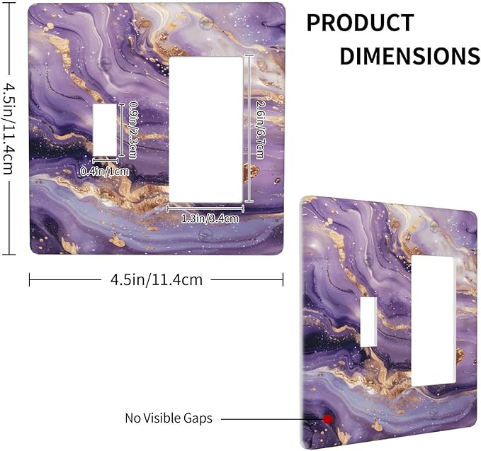 Abstract Purple Gold Marble Texure Luxurious Outlet Covers 1 Toggle 1 Rocker Combination Decorative Wall Plate Electrical Switch Plates Light Switch Cover Plate for Bathroom Living Room Decor