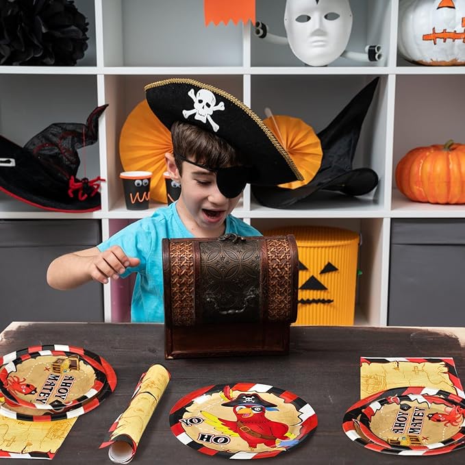 WERNNSAI Pirate Party Plates and Napkins - Pirate Birthday Party Supplies Bundles for Boys Kids Disposable Luncheon Dinner Dessert Cake Plates Napkins Tableware Set Serves 16 Guests 48 Pieces