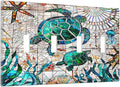 Hawaii Nautical Beach Decorative 4-Gang Quad Toggle Light Switch Wall Plate Cover, Sea Green/Blue Ocean Turtle Mosaic Ceramics Quadruple Toggle Device Switches Wall Plate Outlet Covers Standard Size