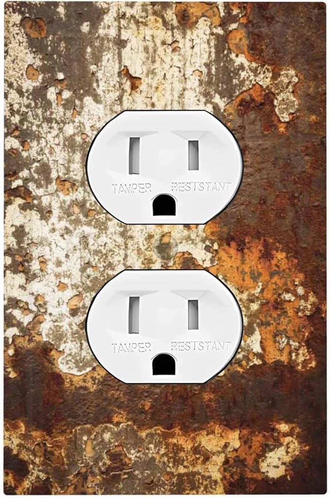 Outlet Covers Vintage Metal Rust Texture Peeling Paint 1 Gang Duplex Light Switch Cover Decorative Switch Plates Electrical Receptacle Faceplate Wall Plate For Farmhouse Cabin Decor