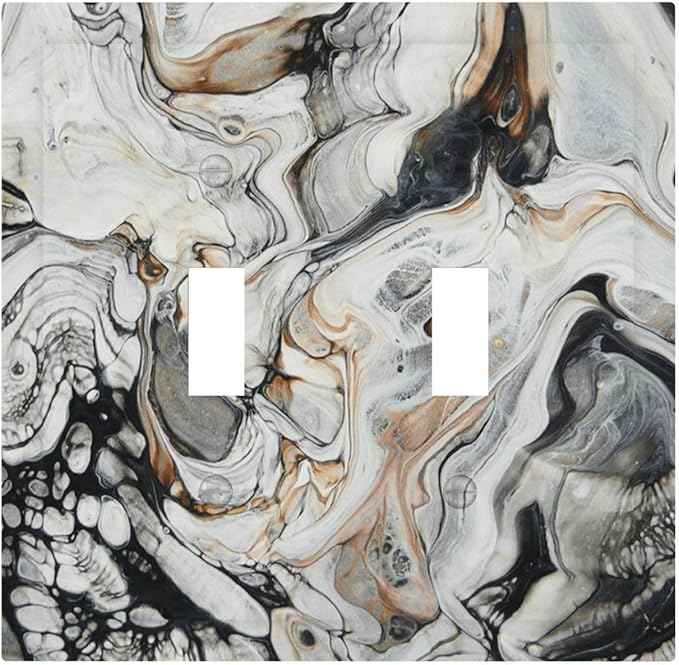 Black Gold Marble Texture Modern Abstract Print Decorative Switch Plates 2 Gang Double Toggle Outlet Light Switch Cover Wall Plate Electrical Faceplate for Bathroom Kitchen Decor