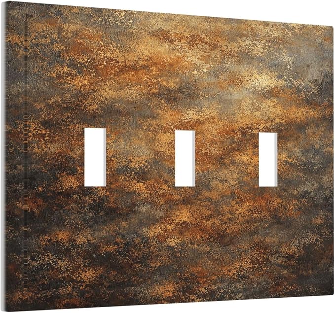 Decorative Light Switch Cover Plate Vintage Rust Pattern in Brown gold 3 Gang Wall Plates for Electrical Outlets Triple Toggle Switch Plate Covers Outlet Covers Faceplate for Home Decor