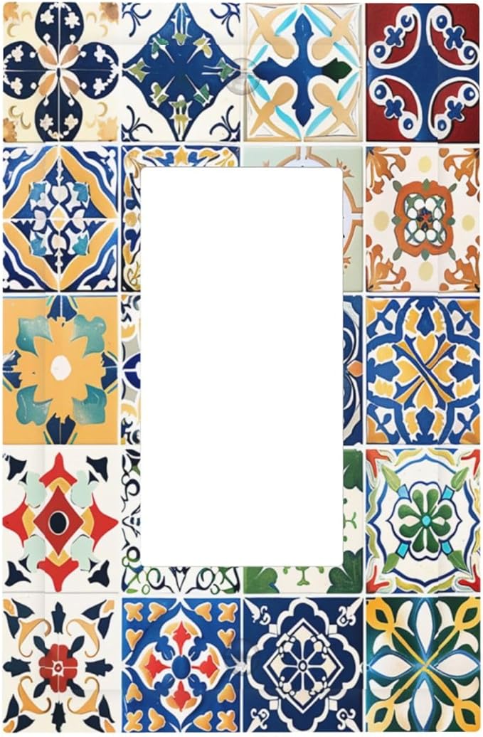 Decorative Outlet Covers Moroccan Traditional Mexican Talavera Til 1 Gang Single Rocker Light Switch Cover Plate Wall Plates GFCI Faceplate for Kitchen Home Decor