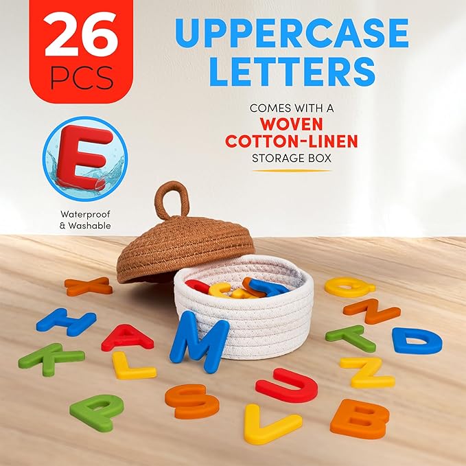 JoyCat Silicone Alphabet Magnetic Letters, 26 Uppercase ABC Fridge Magnets for Kids 3+, Preschool Learning Refrigerator Toy Set, Birthday Gifts for Boys & Girls (Vibrant Color)