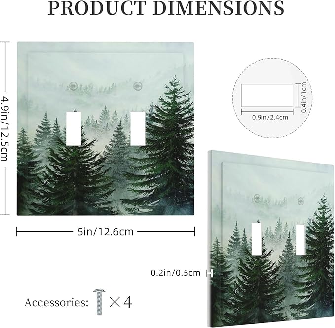 Forest Pinetrees Misty Landscape Nature Decorative Switch Plates 2 Gang Double Toggle Wall Plate Electrical Faceplate Outlet Light Switch Cover for Bedroom Farmhouse Decor