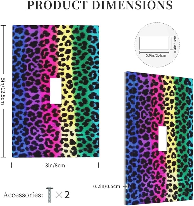 Tie Dye Rainbow Leopard Print Wall Plate Single Toggle 1 Gang Switchplate Decorative Light Switch Cover Wallplate Colorful Boho Leopard Stripes Rainbow Bohemian Gypsy Trippy Home Room Bathroom Decor