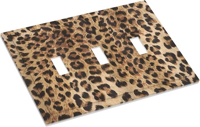 Classic Leopard Cheetah 3 Gang Triple Toggle Light Switch Wall Plate Cover Decorative Electrical Faceplate For Girls Boys Home Bedroom Decorate Large Size 6.7" x 4.8