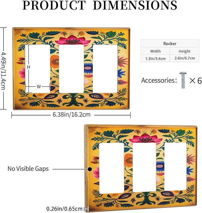 Decorative Art Light Switch Covers ColorFul Blooms 3 Gang Triple Rocker Outlet Switch plate GFCI Faceplate GFCI for Home Decor