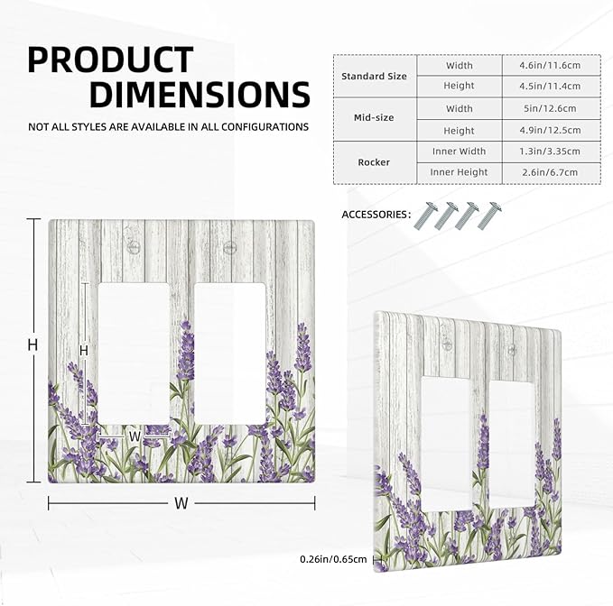 Rustic Wooden Plank Lavender Light Switch Plate Cover 2 Gang Double Rocker Wall Plates Electrical Faceplates Decorative GFCI Outlet Covers for Bedroom Bathroom Kitchen Art Decor