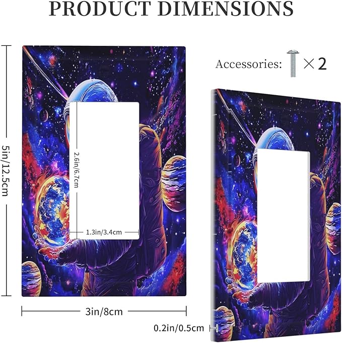 Astronaut Space Cool Galaxy Planet Decorative Outlet Covers 1 Gang Single Rocker Light Switch Cover Plate Wall Plates GFCI Faceplate for Kids Room Nursery Decor