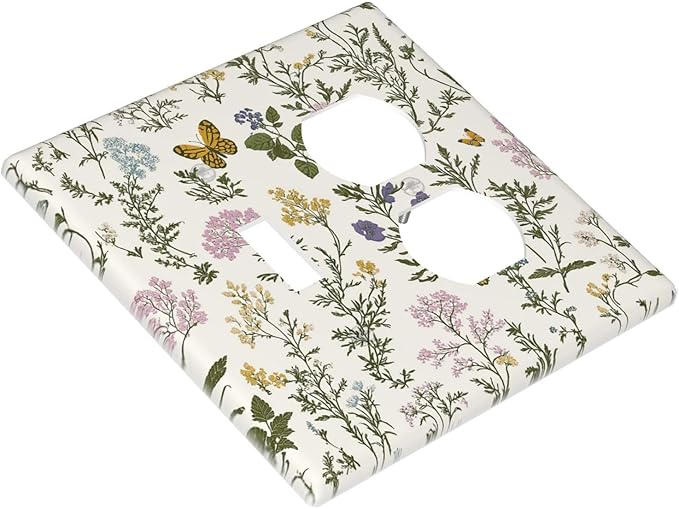 Wallplates Vintage Colorful Flowers Butterfly Floral 1 Toggle 1 Duplex Switch Plate Electrical Gfci Faceplate Decorative Light Switch Covers For Bed Room Living Room Decor