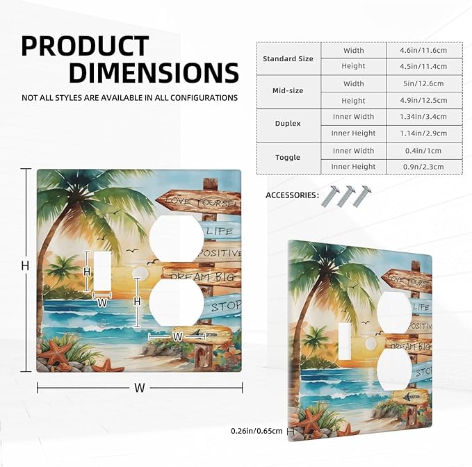 Tropical Beach Palm Tree Summer Coastal Ocean Sunset Wallplates 1 Toggle 1 Duplex Switch Plate Electrical GFCI Faceplate Decorative Light Switch Covers for Bedroom Living Room Decor