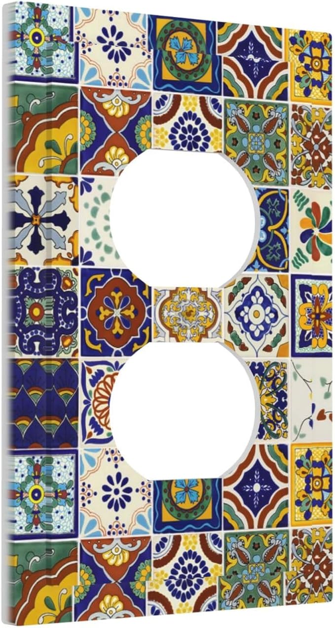 Yellow Mexican Moroccan Sun Tile 1 Gang Receptacle Wall Plate Duplex Outlet Covers Decorative Single Device Switchplate Face Wallplate Bedroom Decorate