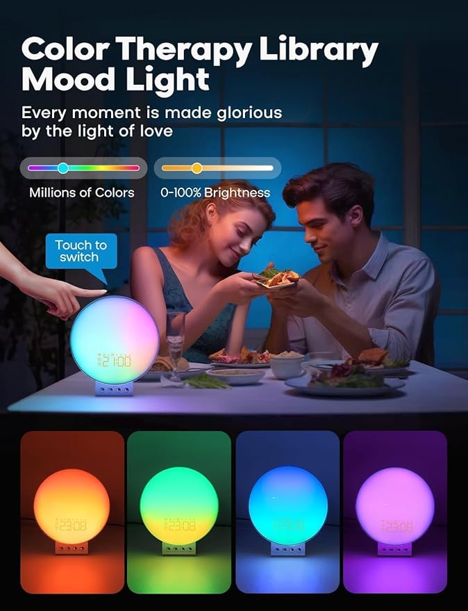 Dekala Smart Sunrise Alarm Clock with Wireless Charging for iPhone 14 13 12 Apple Watch AirPods Samsung, White Noise Sleep Sounds Machine, Nursery Night Light for Heavy Sleeper Kid