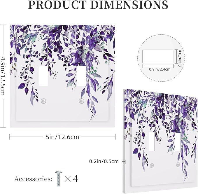 Decorative Light Switch Cover Plate Purple Eucalyptus Boho Olive Leaves Country Unique 2 Gang Wall Plate Cover Double Toggle Switch Plate Covers Electric Dual Device Electrical Faceplate