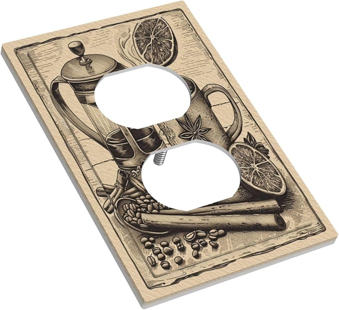 Decorative Outlet Covers Beige Vintage Rustic Coffee Beans Spice 1 Gang Duplex Light Switch Cover Plate Electrical Switch plates Wall Plates Receptacle Covers for Kitchen Coffee Bar Decor